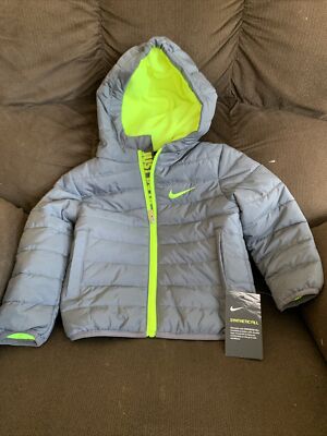 Nike Toddler Boys Gray Hooded Puffer Jacket Synthetic Fill Size 2T