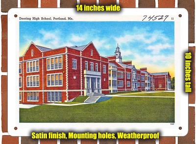 METAL SIGN - Maine Postcard - Deering High School, Portland, Me.