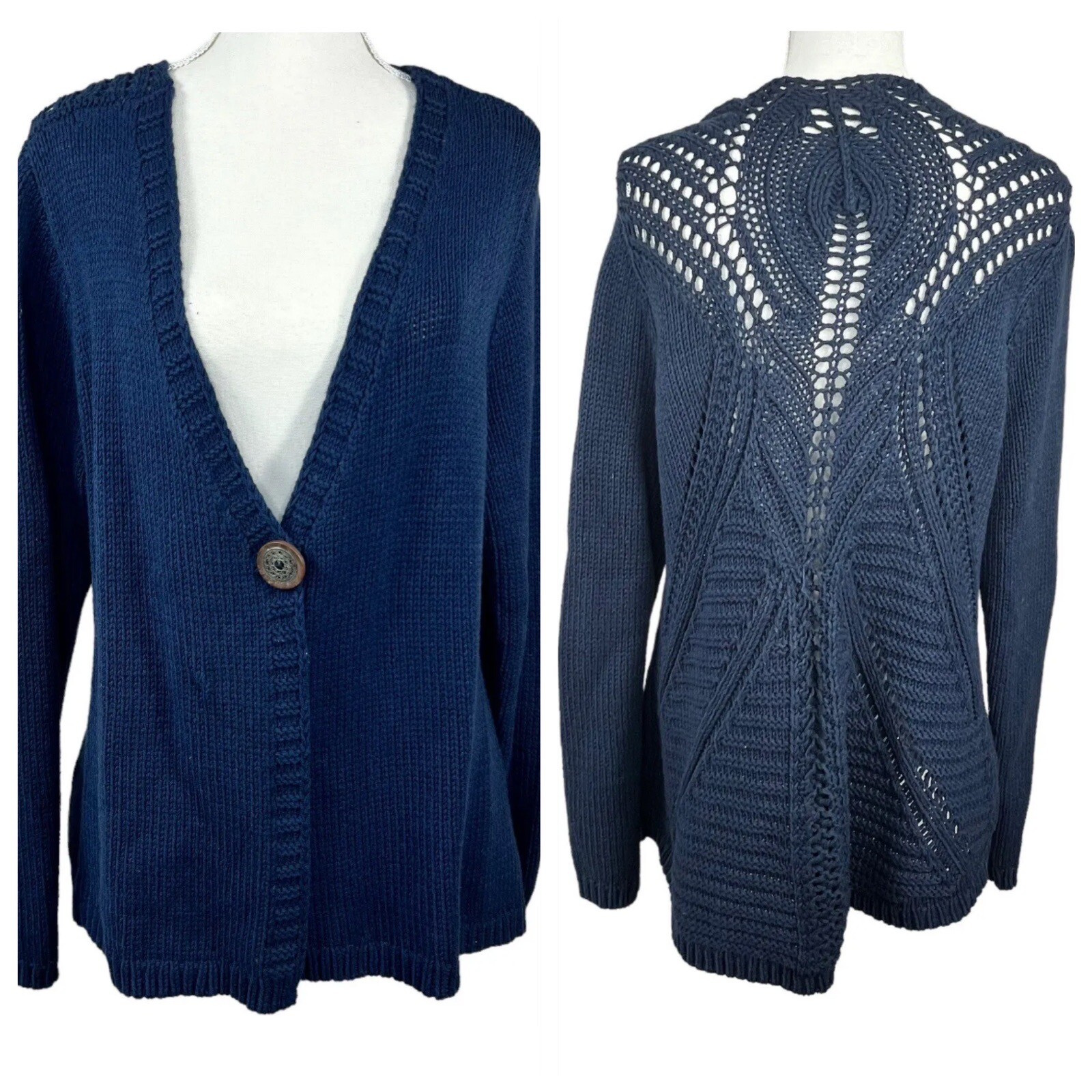 Soft Surroundings Navy Blue One-Button Cardigan S… - image 1