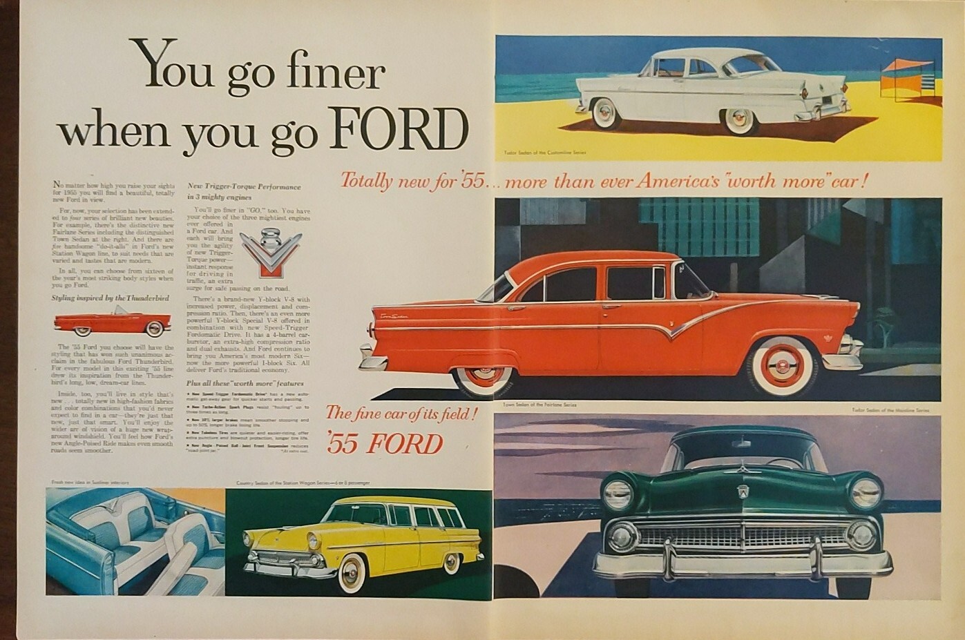1955 FORD WORLDWIDE CARS TRUCKS TRACTORS AUSSIE REPRO AD ART PRINT POSTER main image 0