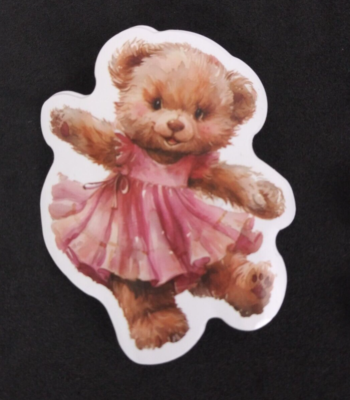 Teddy Bear Dancing In Pink Dress Sticker 2.5