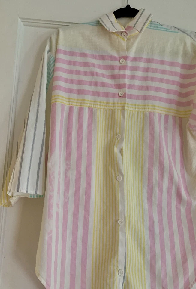 Camisa De Colección Rosa Rayas Cuello En Contraste Talla Grande Años 80 Patchwork Botón Hecha en EE. UU. Foto 3 de 4