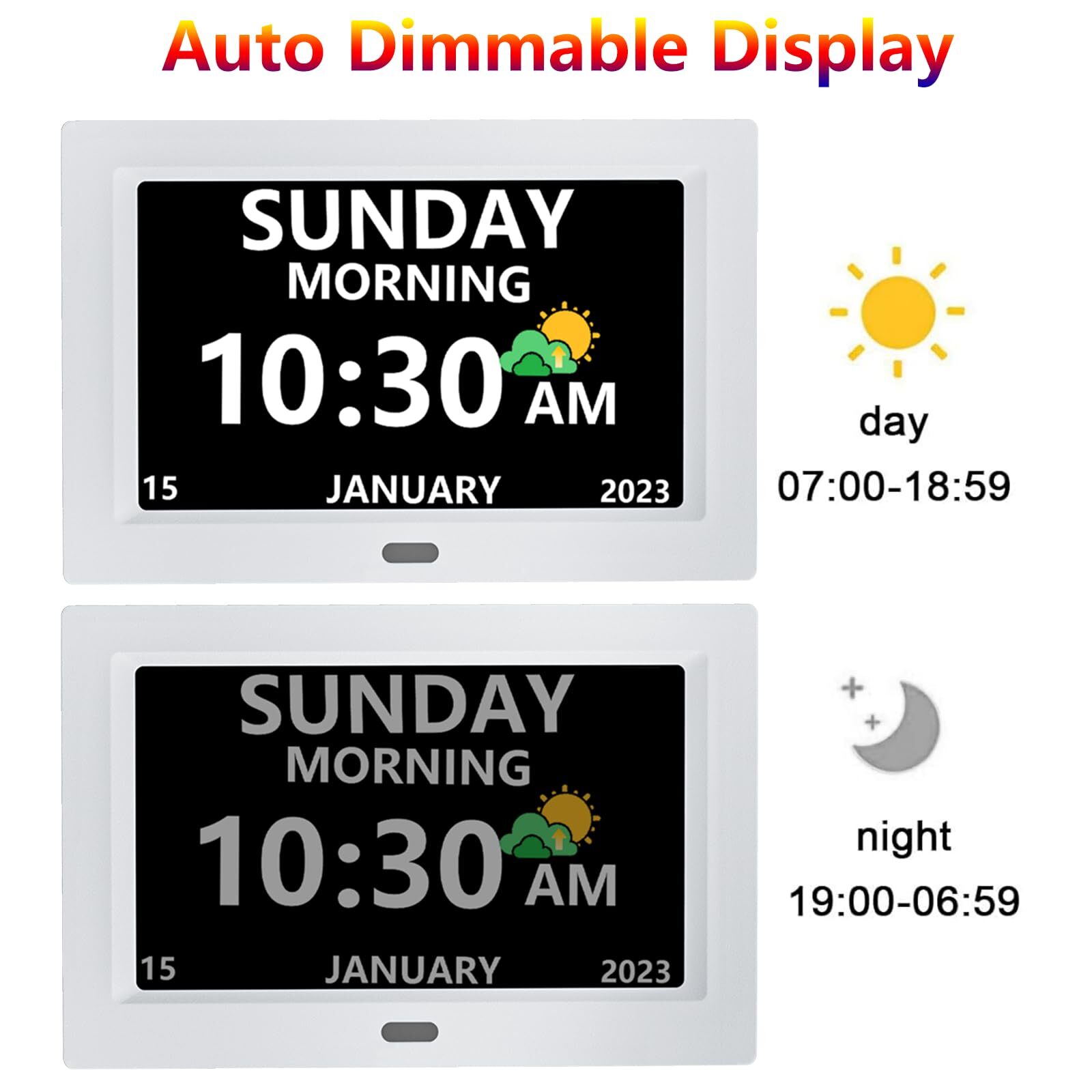 10 Inch Clock with Day and Date for Elderly Large Display Digital Clocks 12 A...