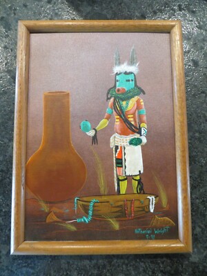 Native American Painting Oil on Canvas signed by Artist Nathanial Wright 1990