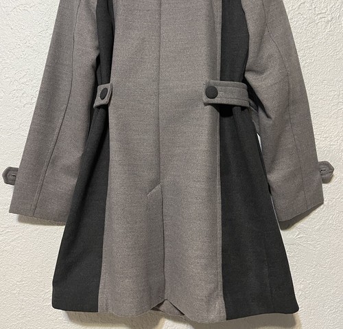 High Line Jacket Gray Black Button Up Pea Coat Lined Insulated Belted Women S - Picture 6 of 12