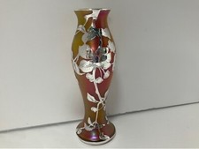 Silver overlay vase Loetz rainbow irridescent. Art Nouveau. La Pierre