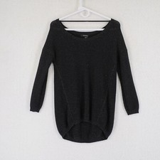 DKNY Jeans Small Black W/ Metallic Gold Spec Scoop Neck Sweater Cotton Acrylic P
