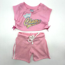 Build a Bear Pink Cheer Crown Sequin Gem Shirt Top Pants Teddy Clothes - READ