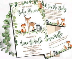 Free Shipping Baby Shower Invitation Greenery Wood Land Animals Plus Free Shipping Baby Shower Invitation Greenery Wood Land Animals Plus