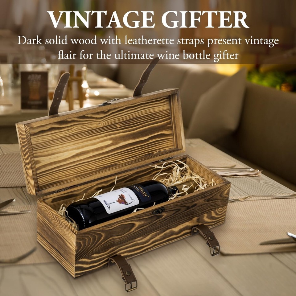 MyGft Vntage Brown Wood Sngle Bottle Wne Gft Box Wth Leatherette
