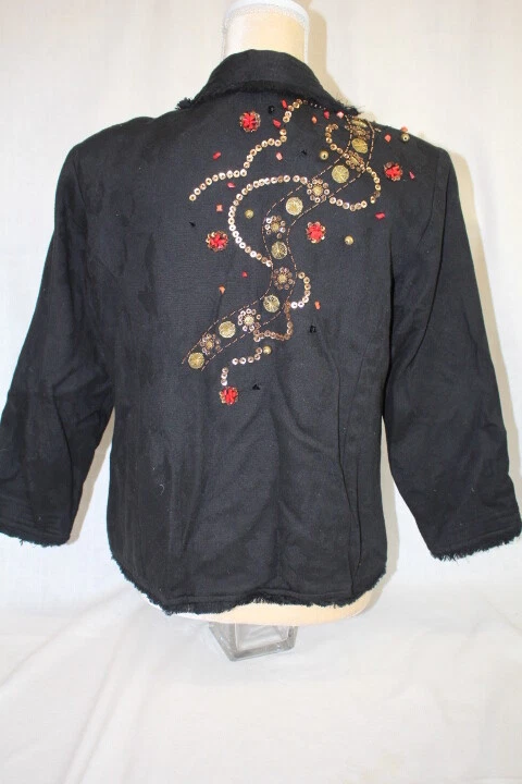 Blazer negro JULIA KIM con decoración de lentejuelas florales y cuentas para mujer PM (150) Foto 3 de 4