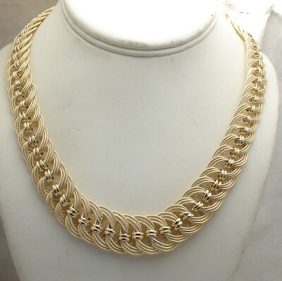 Technibond Graduated Multi Curb Chain Necklace 14K Yellow Gold Plated Silver