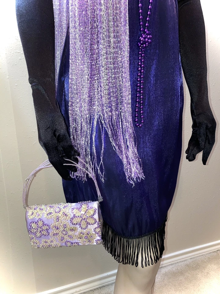 Black Purple 1920s Great Gatsby Flapper Dress Roaring 20s & Accs M - Image 4 of 4