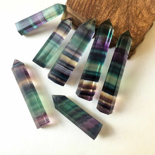 10Pcs/Lot Natural Colorful Fluorite Quartz Crystal Point Healing Hexagonal Wand - Bild 6 von 11