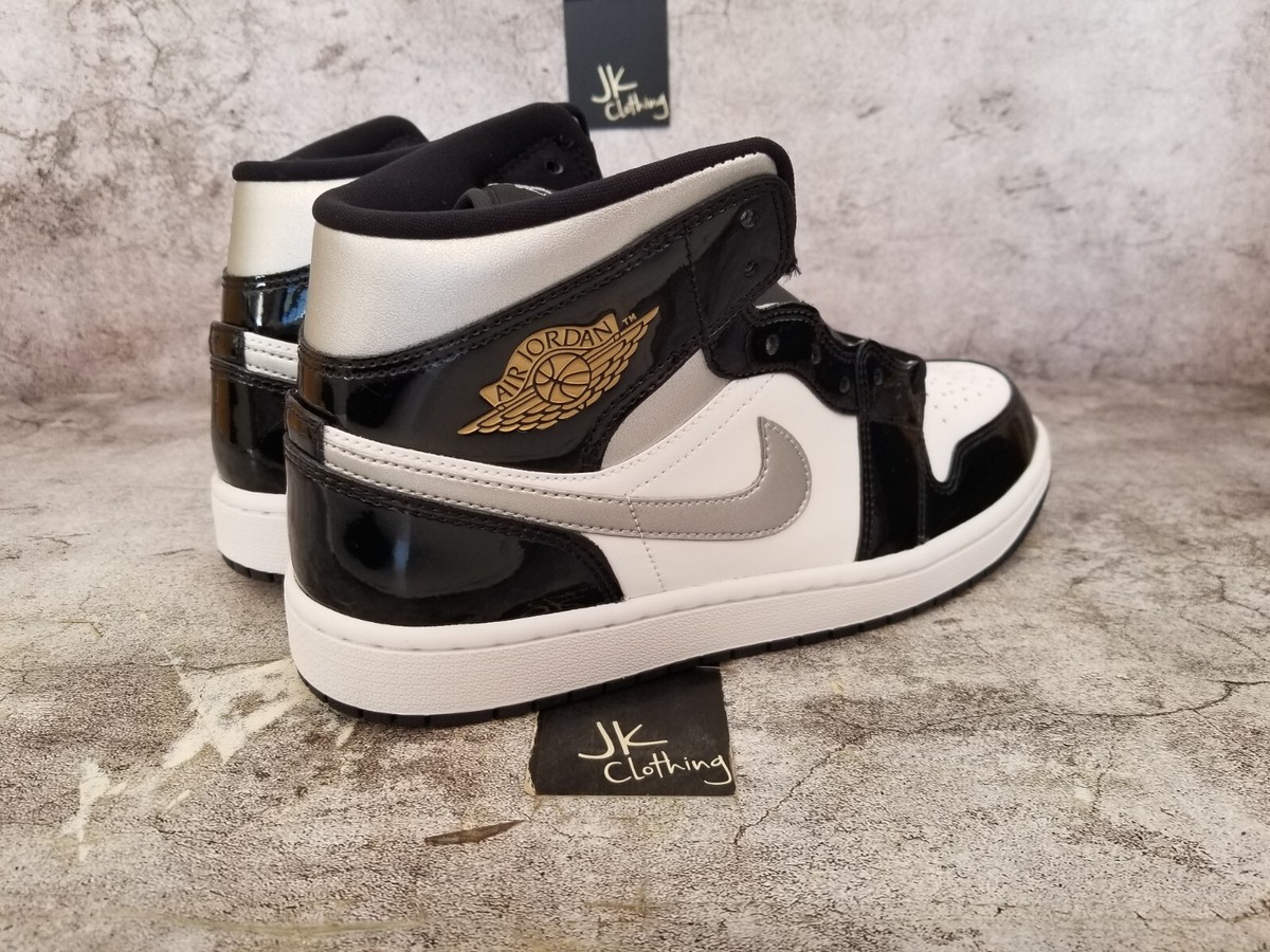 Men SZ 11.5 Nike Air Jordan 1 Mid SE Shoe Black Metalli Silver 