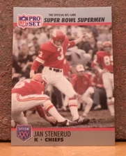 FOOTBALL CARD FRESH FROM BOX PRO SET SUPER BOWL SUPERMEN JAN STENERUD CHIEFS
