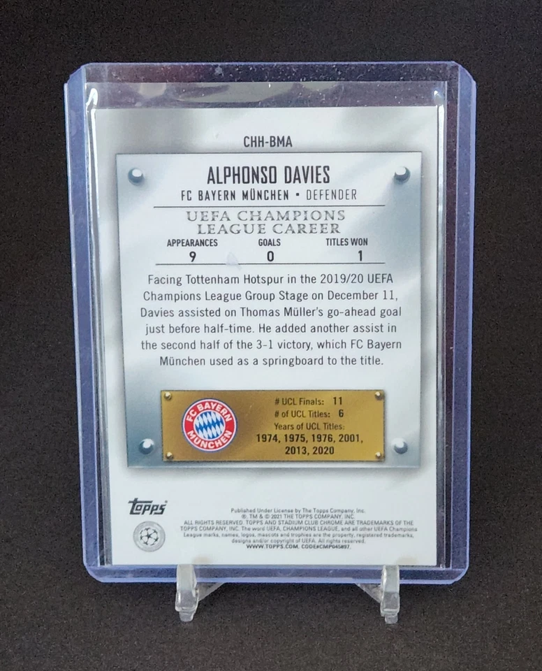 2020 Topps Stadium Club Refractor Cup Holder's Honour #CHH-BMA Alphonso Davies - Image 2 of 2