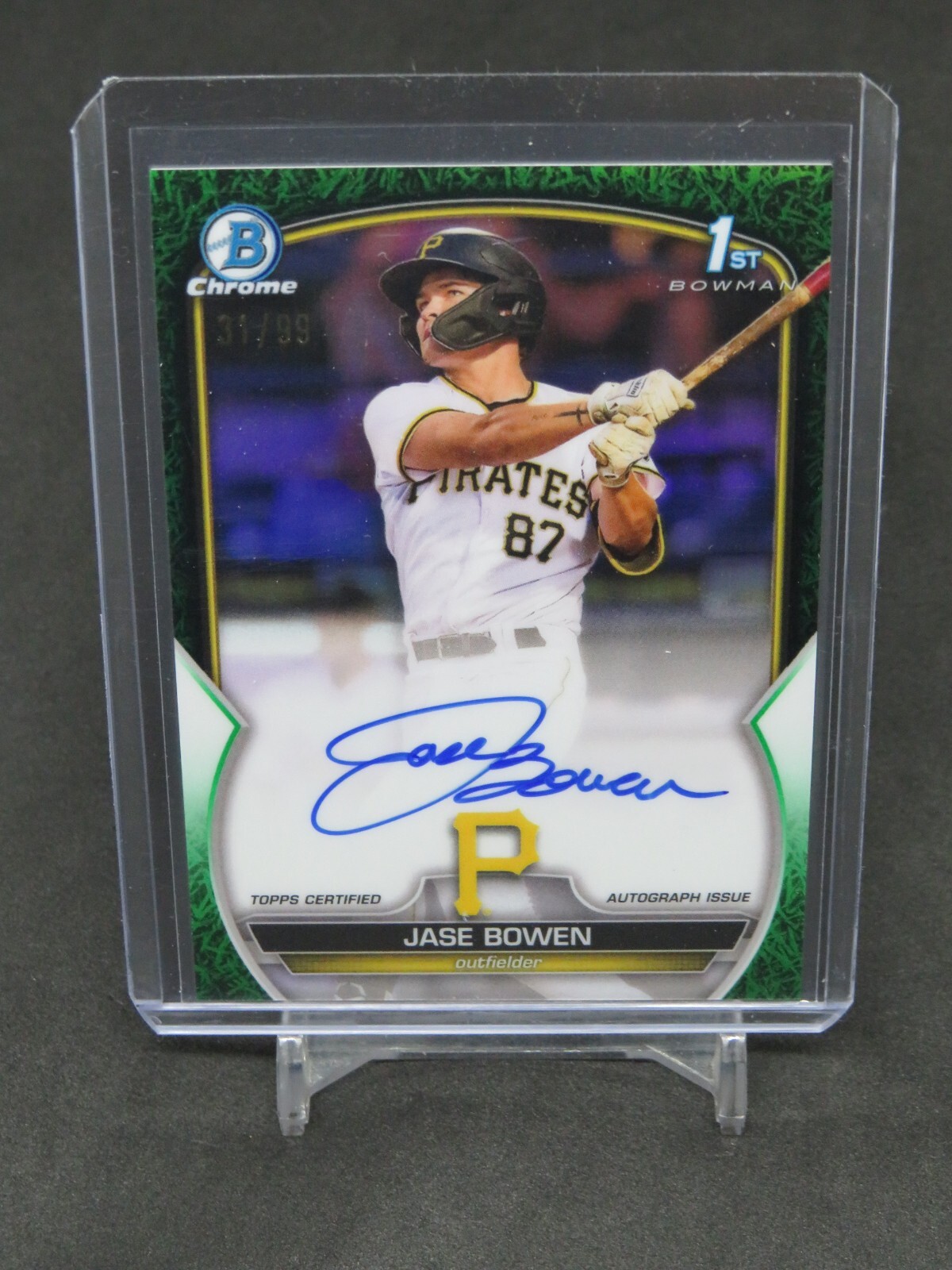 2023 BOWMAN CHROME JASE BOWEN GREEN GRASS REFRACTOR 1ST AUTO /99 PIRATES QW