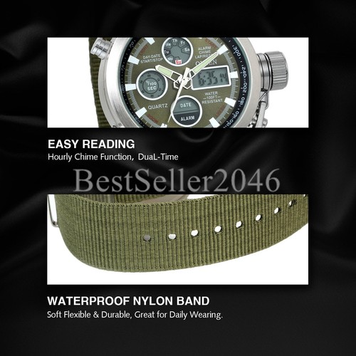 Men Military Army Green Analog Digital Quartz Nylon Canvas Wrist Watch Sport US - Picture 6 of 9