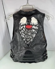 Icon Women’s Black Leather Vest Street Angel Wings Bombshell Padded Armor - XS/S