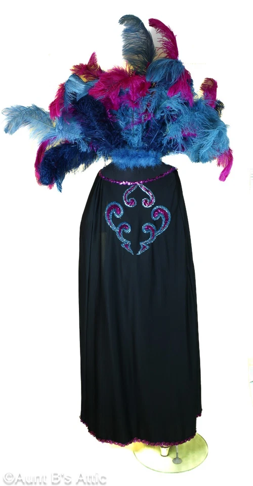 Mardi Gras/Carnaval/Showgirl Negro/Fucsia Vestido Capa Pluma Mochila Tocado M Foto 2 de 4