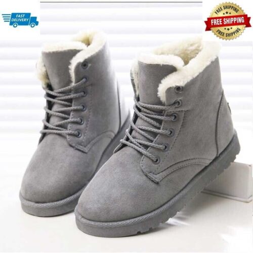 Damen Frauen warm Winter Kunstfell gefüttert Schnee Stiefeletten Stiefel Freizeit flach - Bild 2 von 17