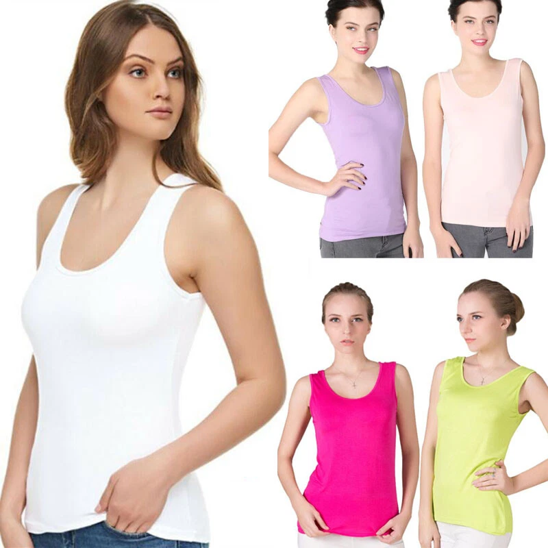 High Stretch Women's MODAL Plain Vest Ladies Stretchy Tank Top Wide Strap Vests