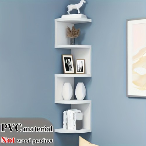 White 5 Tier Floating Corner Shelf Wooden Storage Display Rack Unit Wall Mounted - Picture 3 of 11