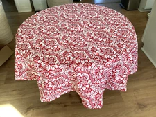 DII Red and White Floral Scroll Tablecloth Round 70"  100% Cotton Valentine