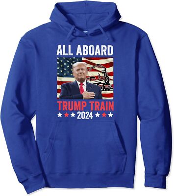 All Aboard Trump Train 2024 Presidential Elections Unisex Hooded Sweatshirt