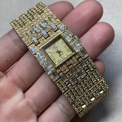 Suzanne Somers Gold Tone Ladies Quartz Watch Rhinestone Bling