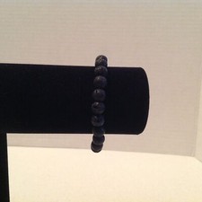 Silver Tone Elephant and Black Beaded Stretch Bracelet