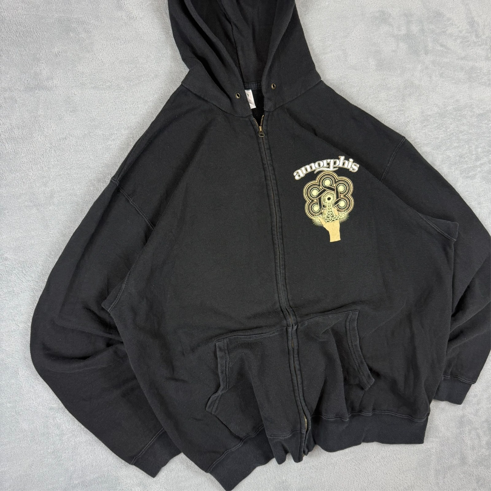 VTG Fruit Of The Loom Amorphis 2000s Y2K Finnish Metal Black XXL Full Zip Hoodie image 3