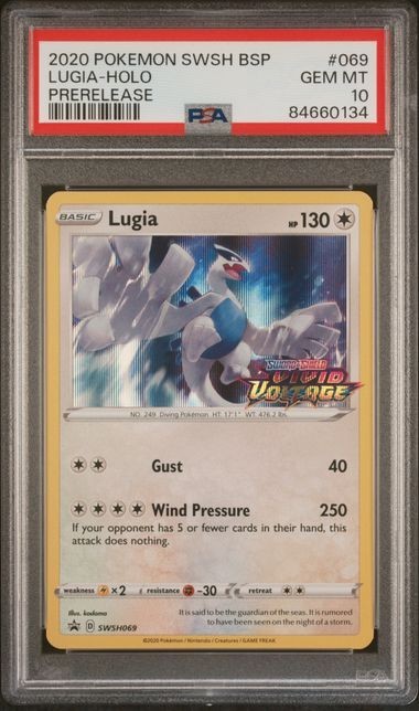 2020 POKEMON SWSH BLACK STAR PROMO PRERELEASE #069 LUGIA-HOLO PSA 10