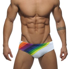 Men's Swim Briefs Rainbow Striped Bathing Suit Beach Resort Vacation Swimwear