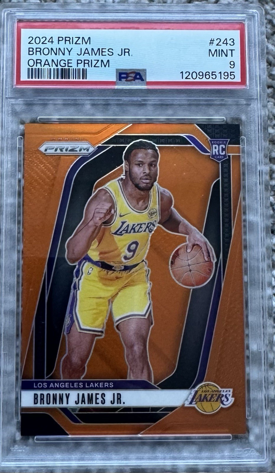 2024 Panini Orange Prizm #243 Bronny James Jr RC Rookie Lakers  #/49 PSA 9