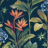 Tropisches Oliana Floral PalmbläTter BlüTen Belgravia Tapete Dunkelblau 8487