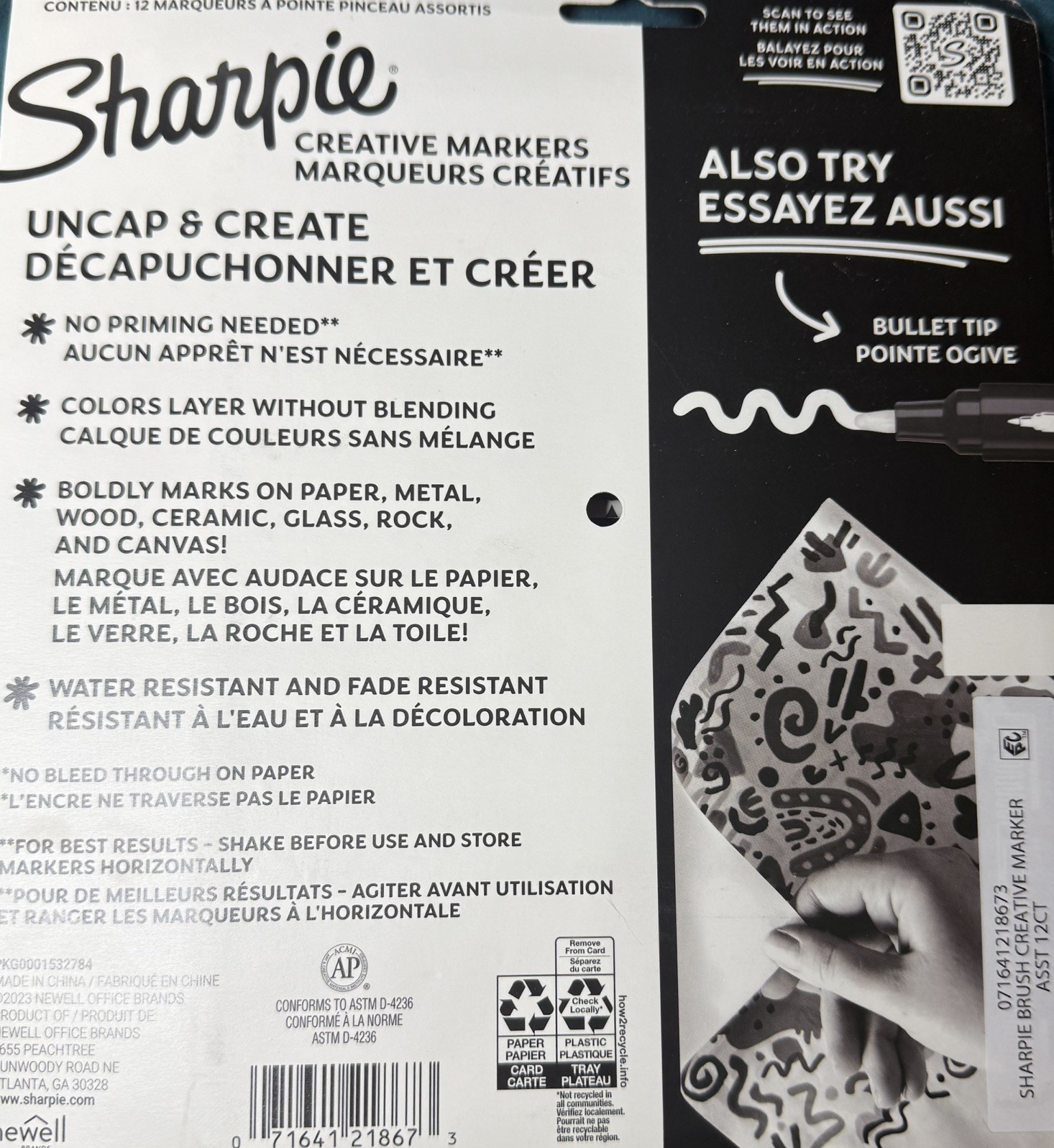 Sharpie Creative Markers, Medium Bullet Tip, Assorted Colors, 12/Pack