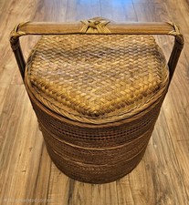 Chinese Woven Bamboo Wedding 3 Tierd Basket