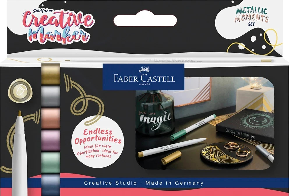 Faber-Castell Creative Marker 1.5mm Bullet Tip Pen Set Metallic Moments (6pc)