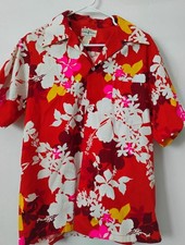 Vtg Made In Hawaii Mens Aloha Shirt Pink Orange Hibiscus Flower Power 60s 70s M