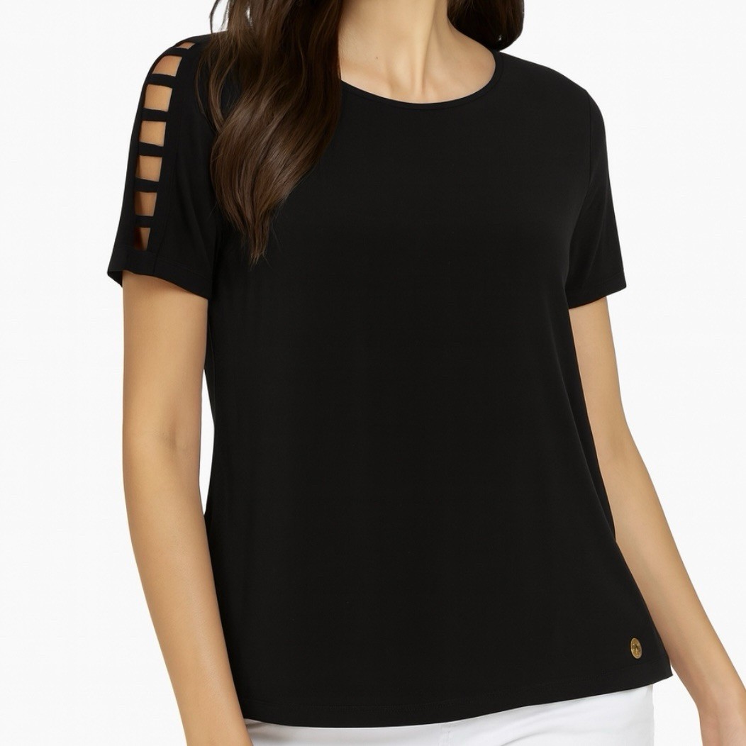 Michael Kors Womens XL Black Ladder Sleeve Stretch Slinky Top