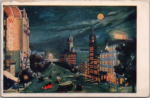 Escena callejera nocturna de artista c1900 WASHINGTON, D.C. / National Art Co.