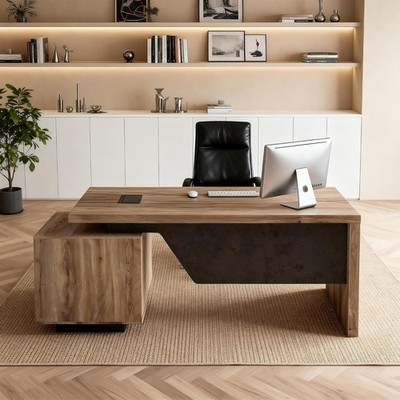 Extendable 63-71'' Executive Office Desk Reversible Cabinet Modern Workstation