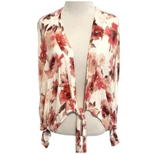 Doe & Rae Floral Tie Waist Top Womens Small Long Sleeve Topper Kimono Cardigan