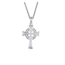 Silver Celtic Cross Necklace with CZ- Small