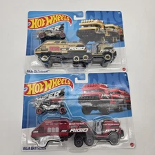2 X Hot Wheels ,Super Rigs , Baja Battalion Rigid Own the Night Gold And Red 