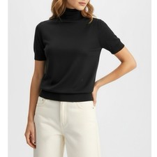  139 NEW LILYSILK Solomon Silk Cashmere Turtleneck Sweater, Black, Medium