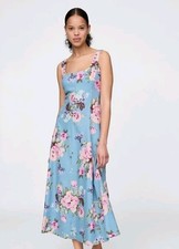 NWT Gap Heavyweight Linen Blend Square Neck Floral Maxi Dress Sz S Blue Multi