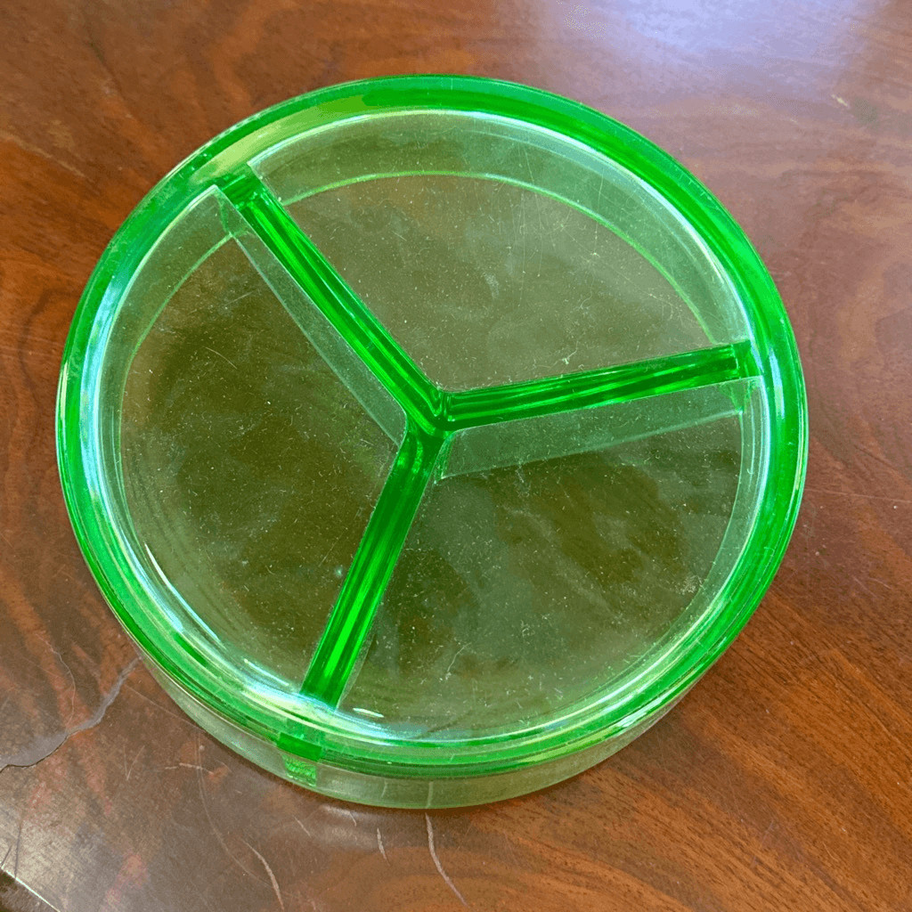 Vintage green divided condiment uranium glass dish